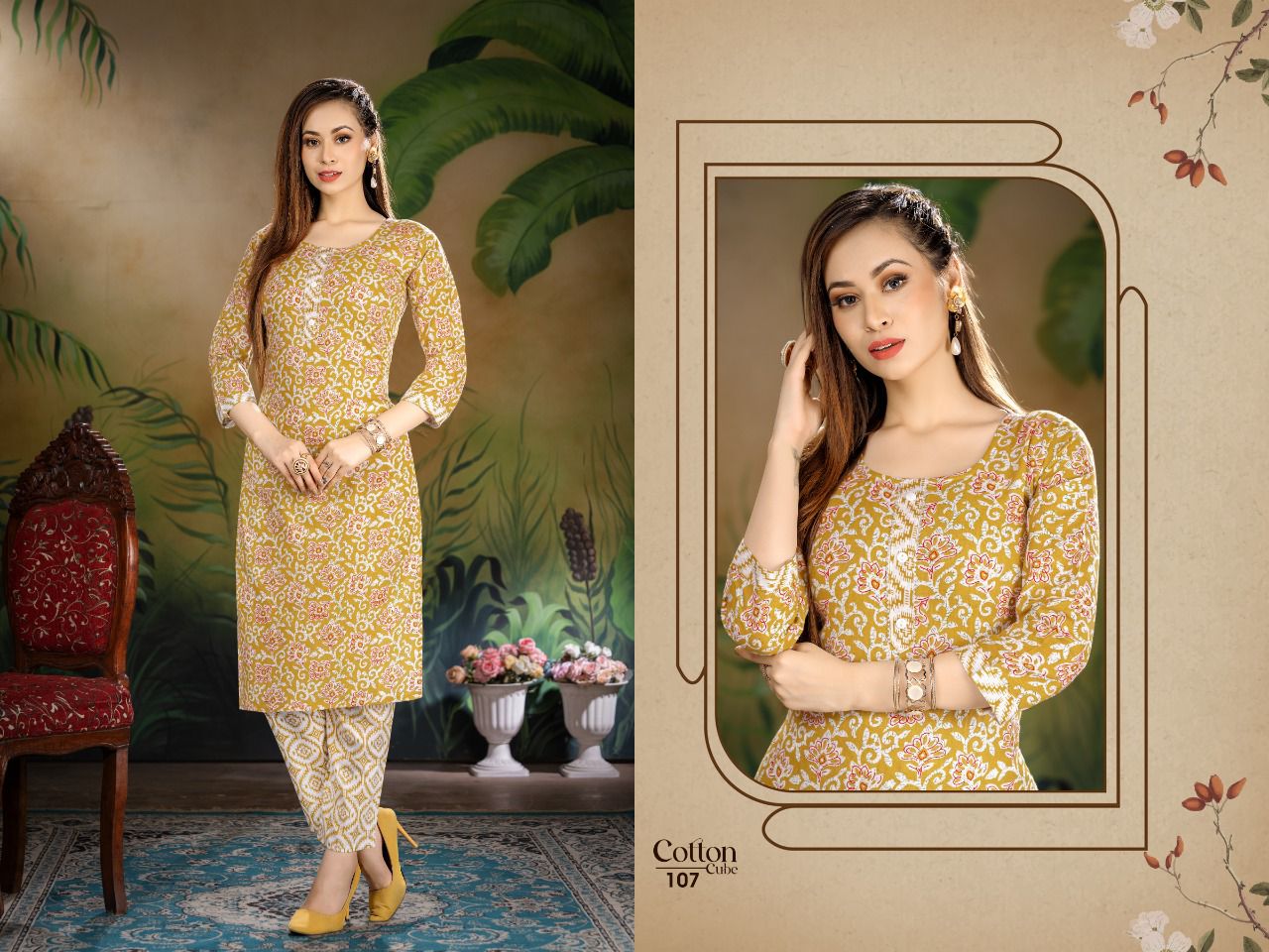 Cotton Cube 101 Cotton Printed Ethnic Wear Kurti With Pant Collection